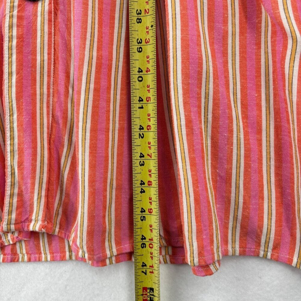 A.N.A Midi Shirt Dress Size L Pink Orange Stripe Linen Blend Button Up Cap Sleev - Picture 12 of 14